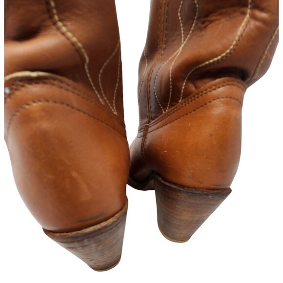 Vintage 1970s Frye Brown Leather Western Cowboy Boots Women’s 6.5 High Heel Tall - Picture 9 of 13
